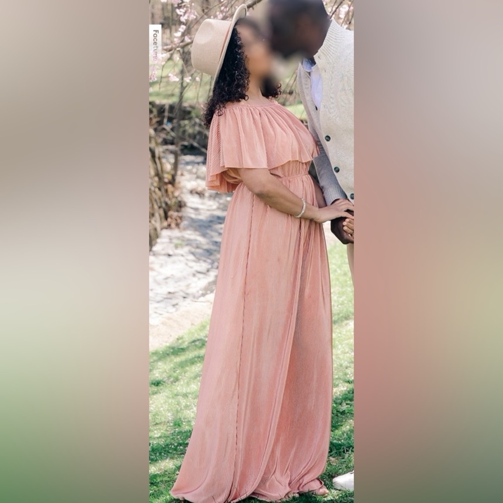 Pink Off-the-Shoulder Ruffled Maxi Dress